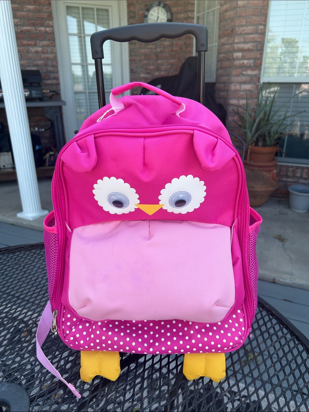 Kids Pink Owl Rolling Backpack